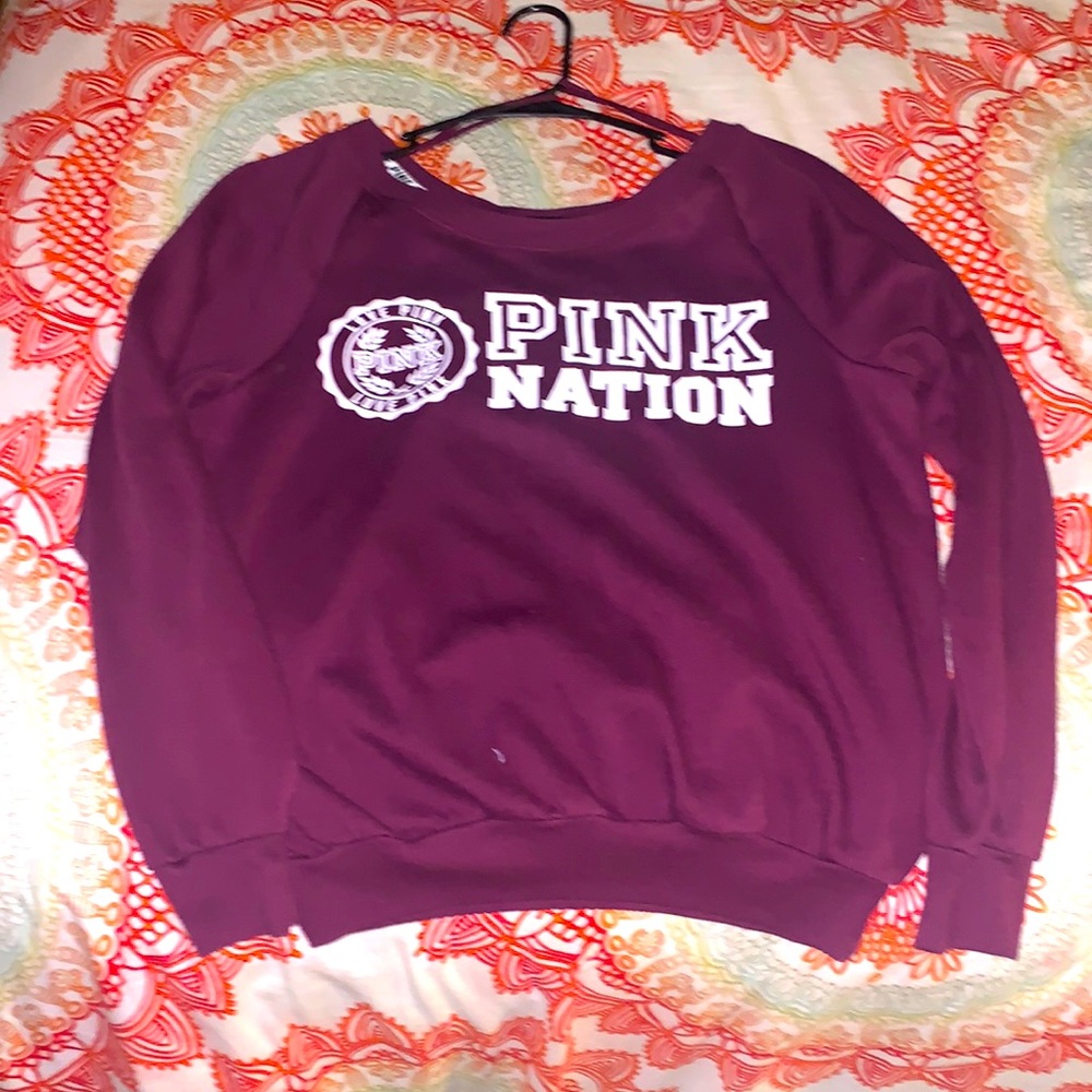 Burgundy off the shoulder Victoria’s Secret PINK sweatshirt